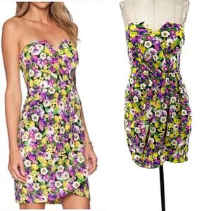 Yumi Kim Gardenia Floral Date Night Mini‎ Dress Strapless Yellow Size Medium